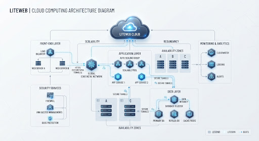 System architecture connecting mobile apps to backend services